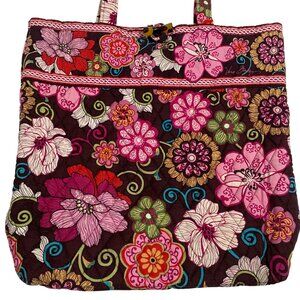 Vera Bradley Floral Pattern Quilted Tote Bag With toggle loop Closure brown pink